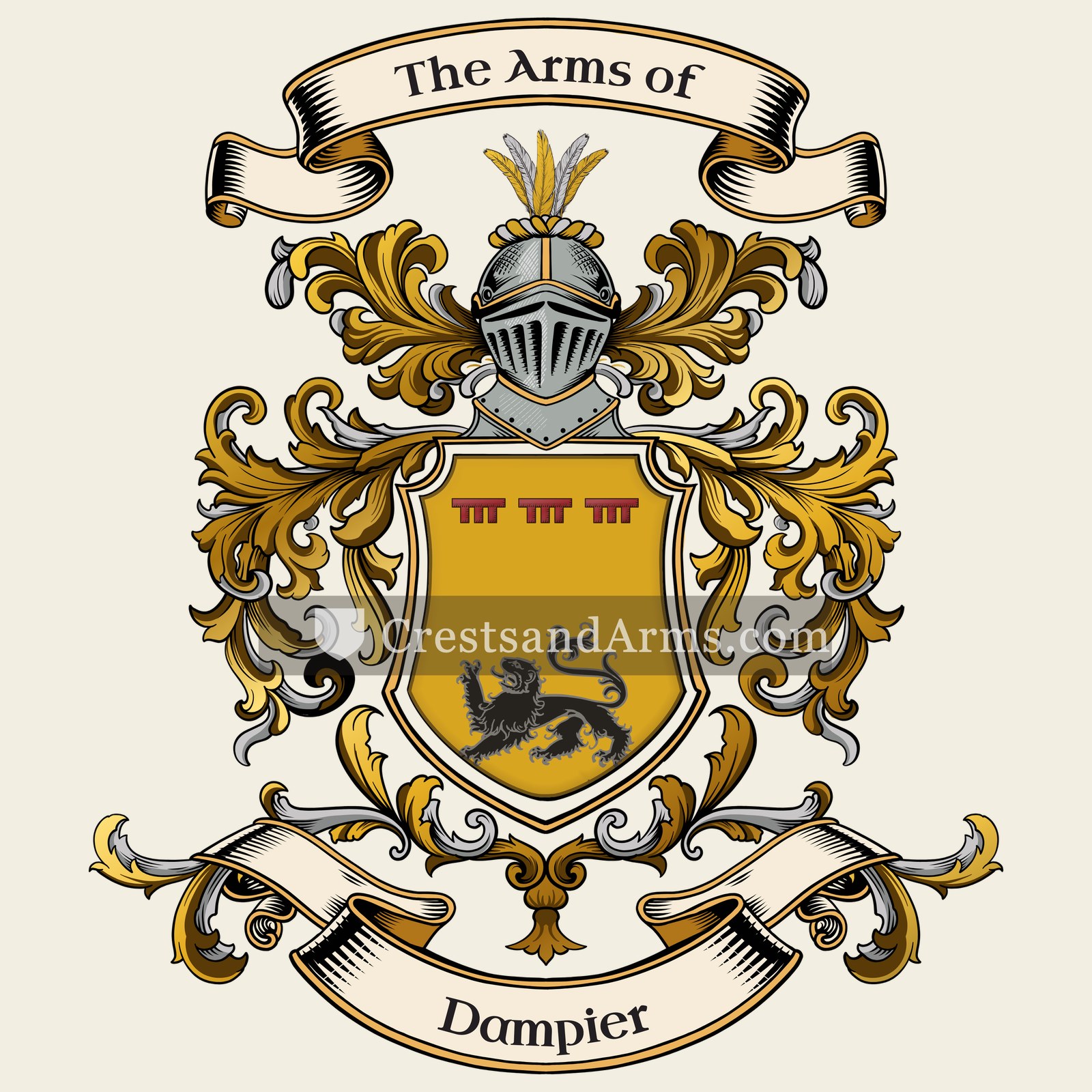 The Dampier coat of arms, drawn from the recorded blazon