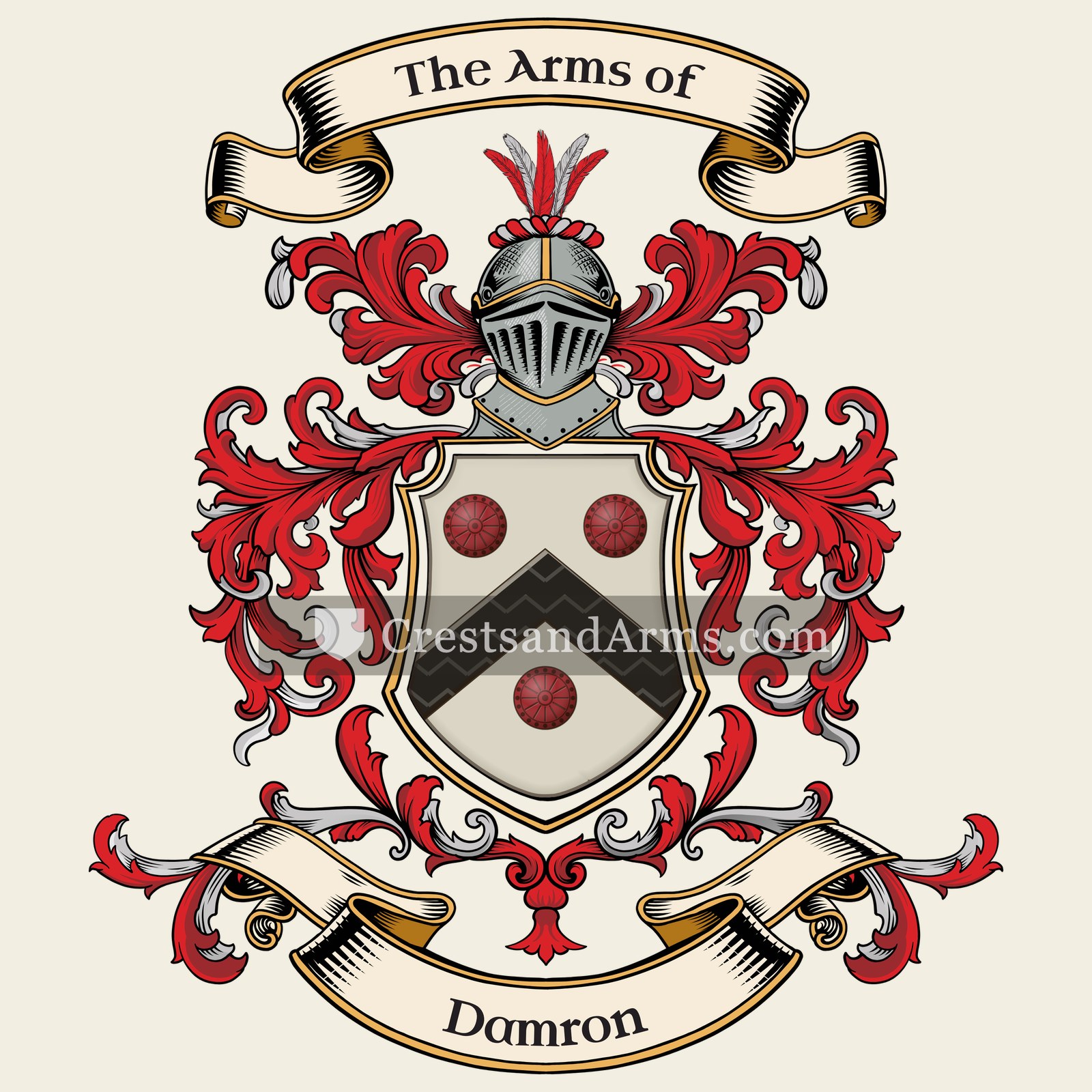 The Damron coat of arms, drawn from the recorded blazon