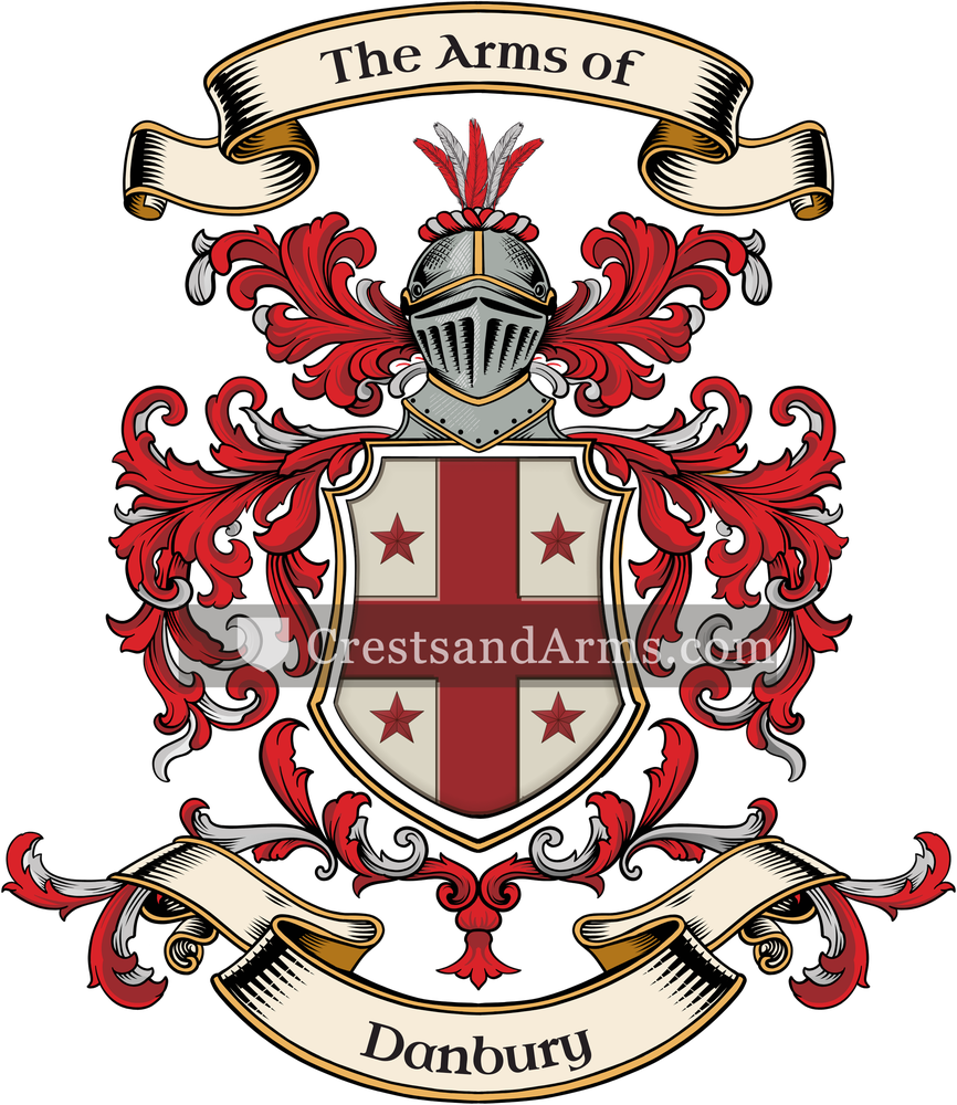 The Danbury coat of arms, drawn from the recorded blazon