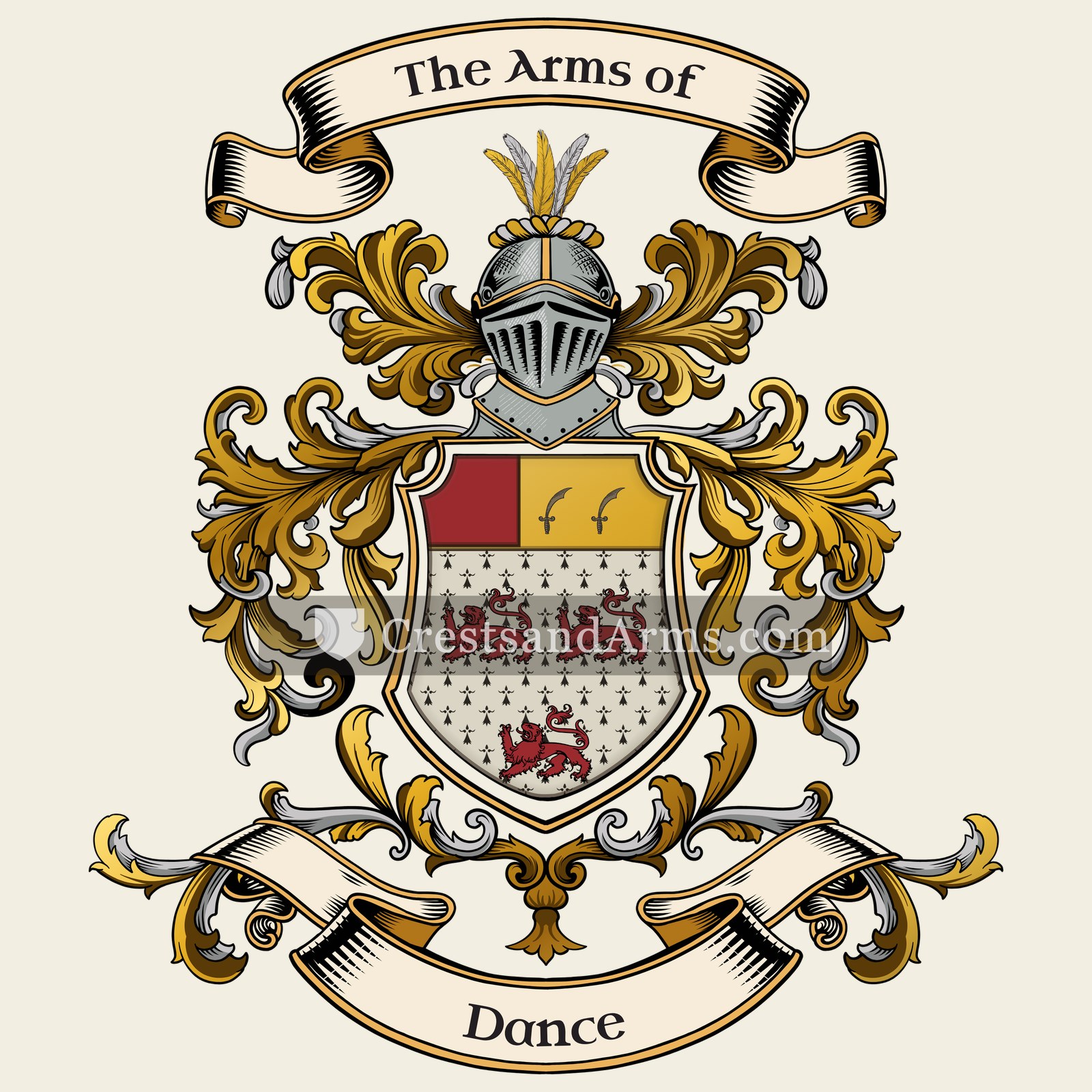The Dance coat of arms, drawn from the recorded blazon