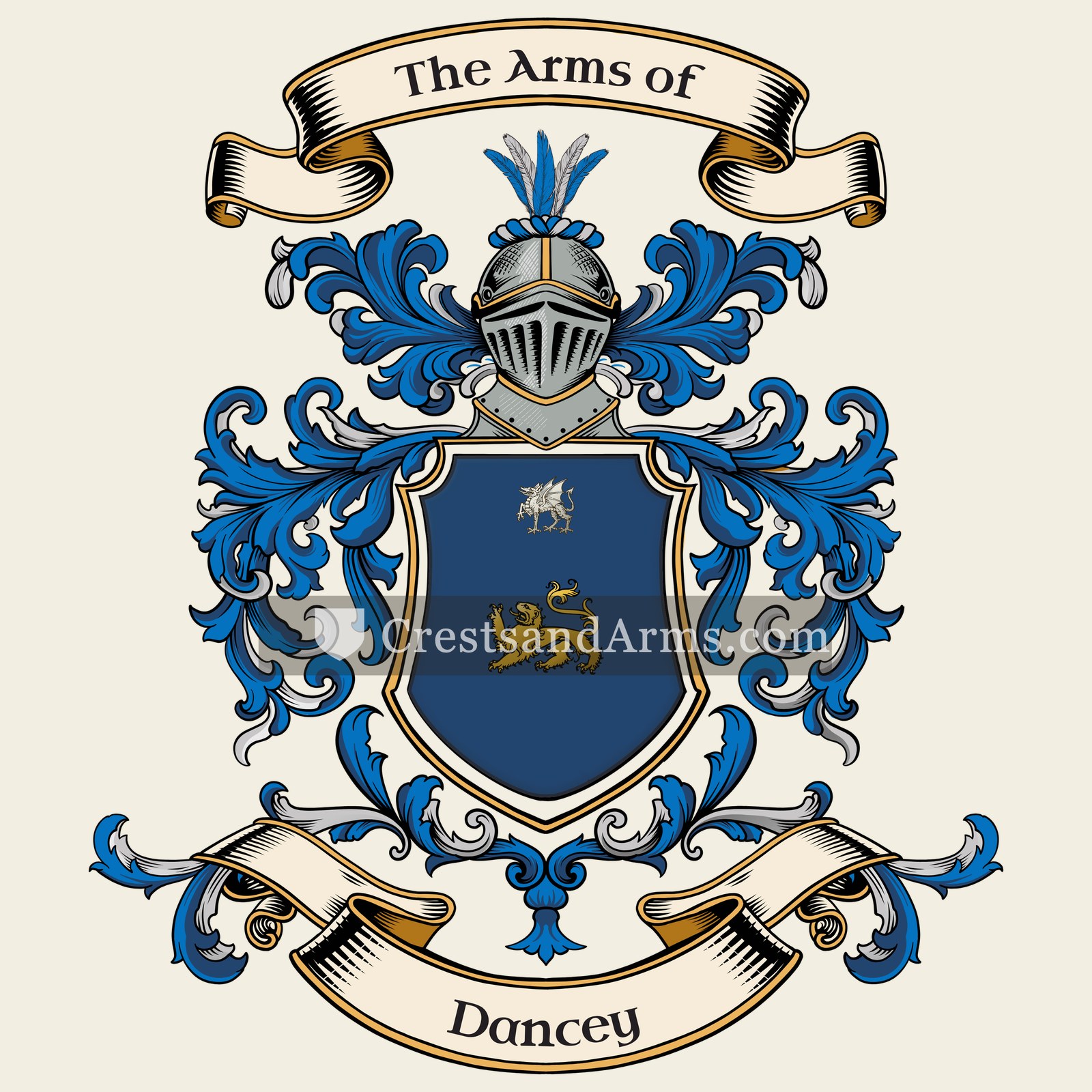 The Dancey coat of arms, drawn from the recorded blazon