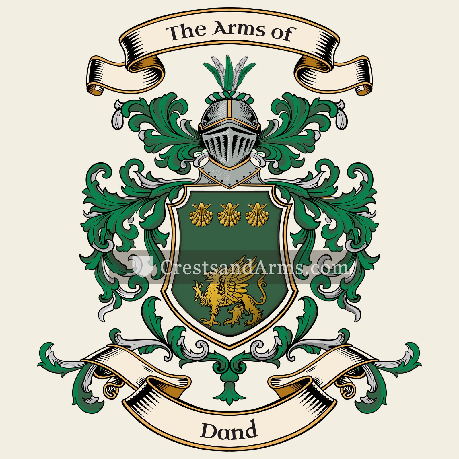 The Dand coat of arms, drawn from the recorded blazon