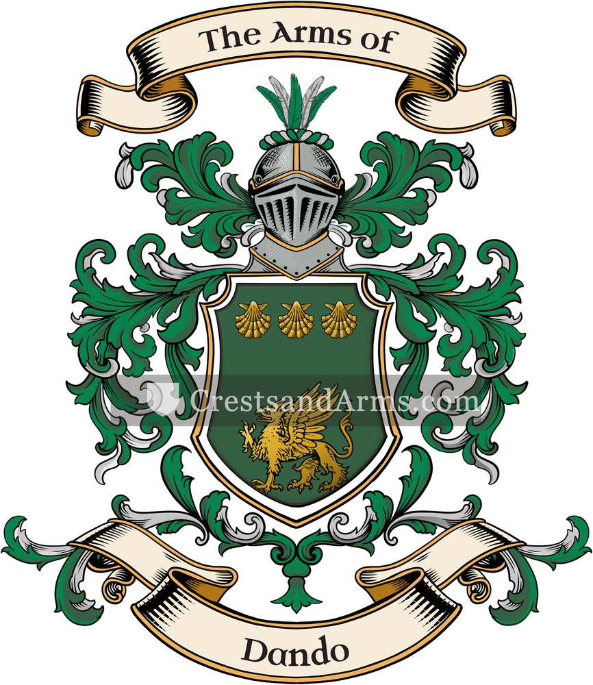 The Dando coat of arms, drawn from the recorded blazon