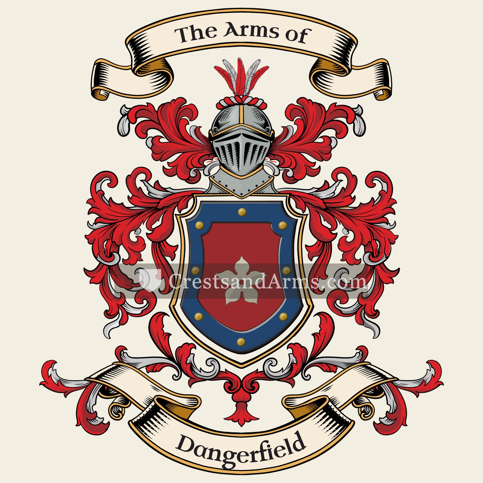 The Dangerfield coat of arms, drawn from the recorded blazon