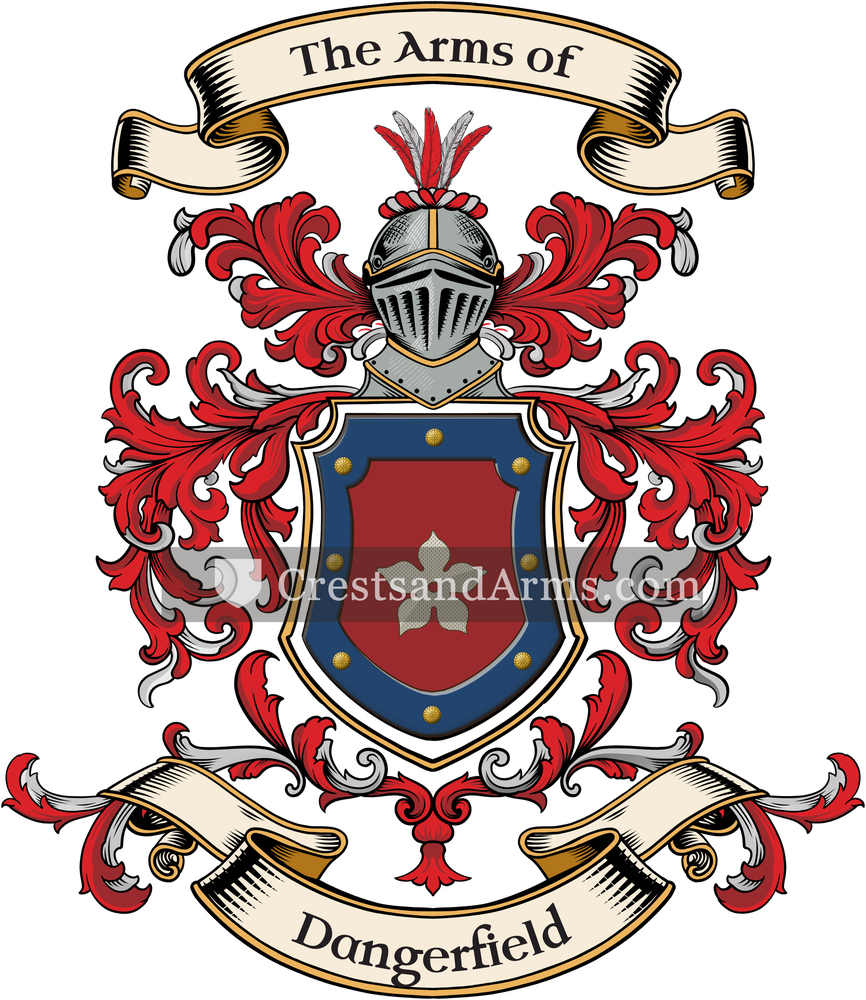 The Dangerfield coat of arms, drawn from the recorded blazon