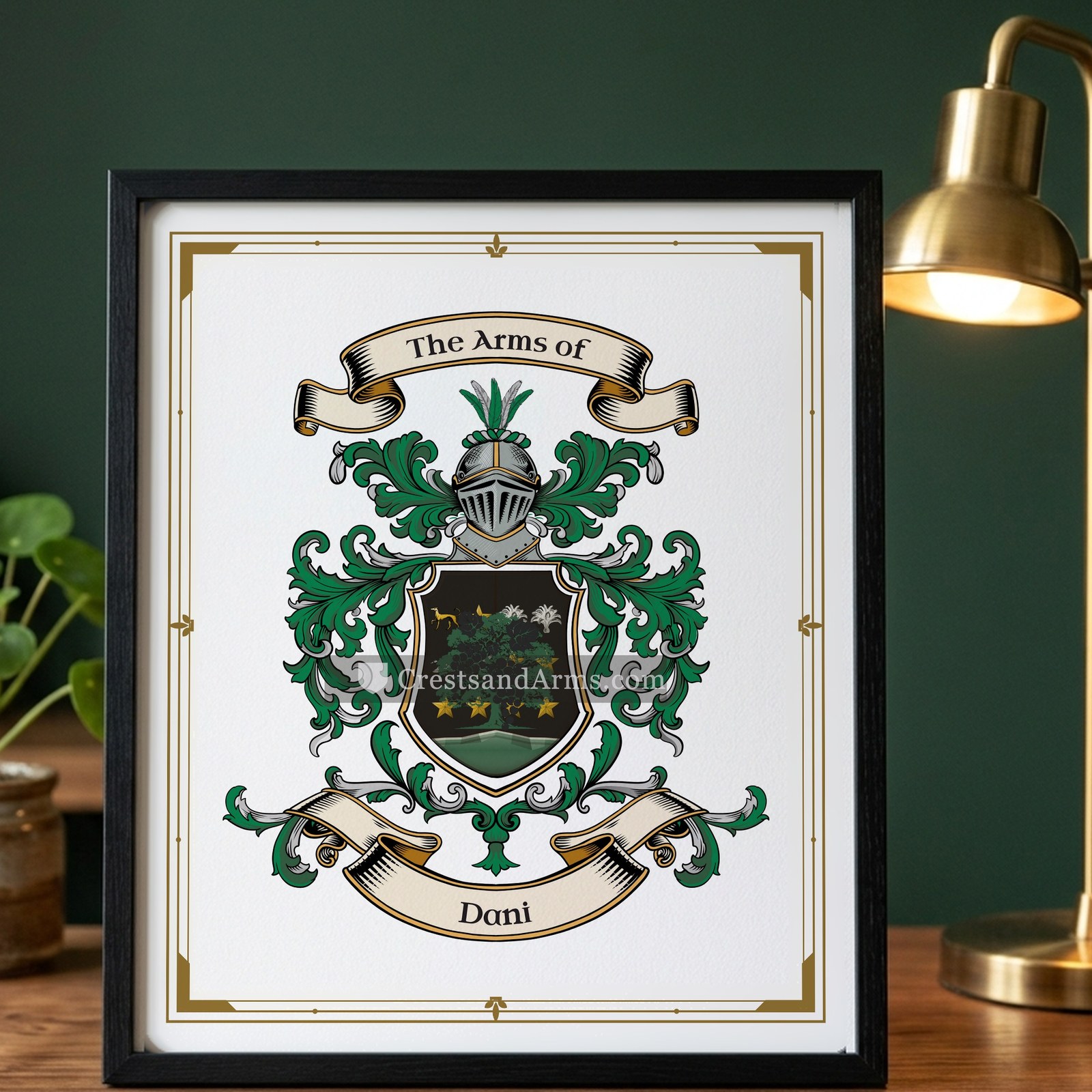 The Dani arms on the framed, black wood