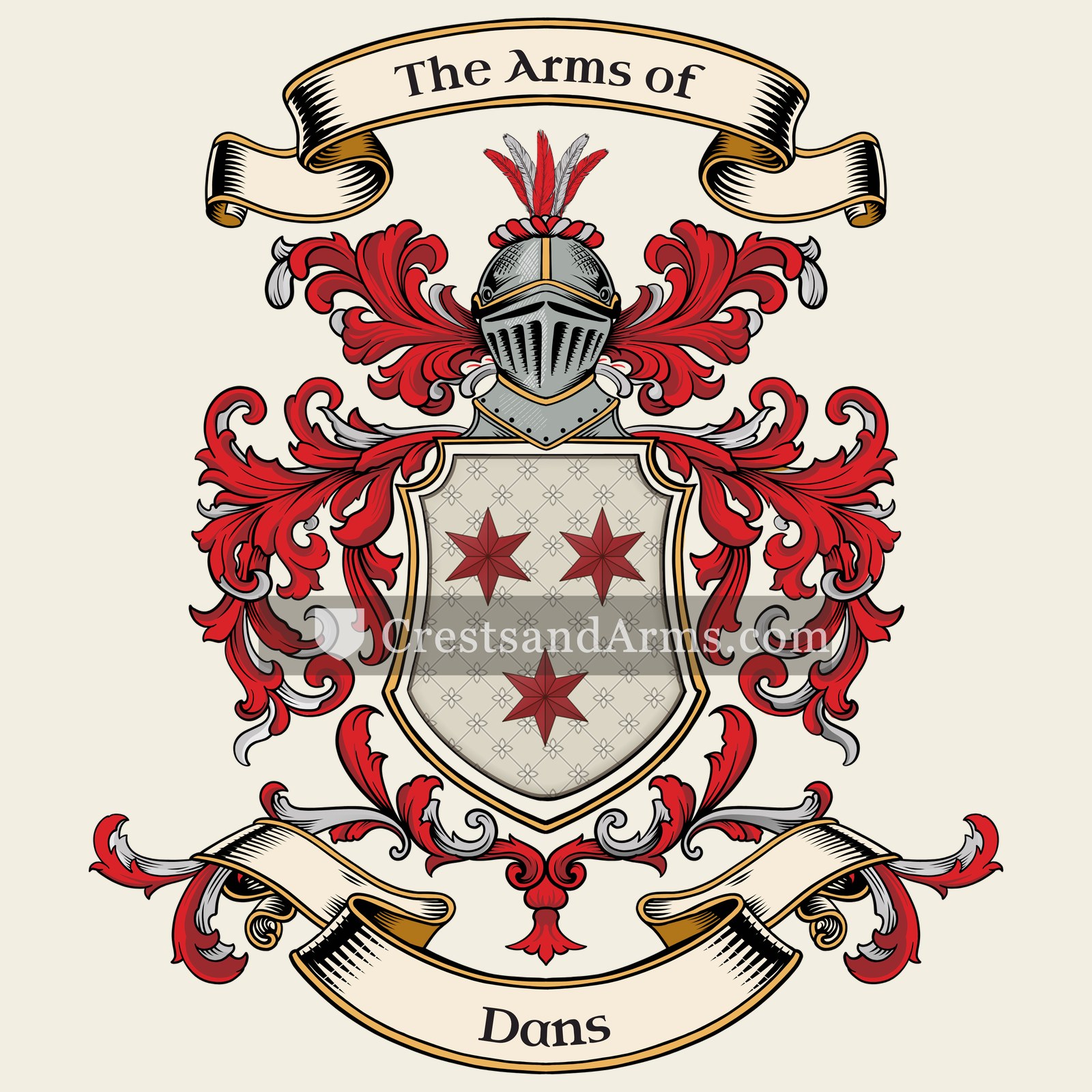 The Dans coat of arms, drawn from the recorded blazon
