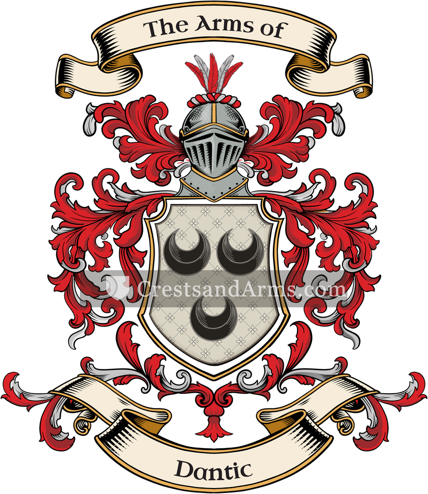 The Dantic coat of arms, drawn from the recorded blazon