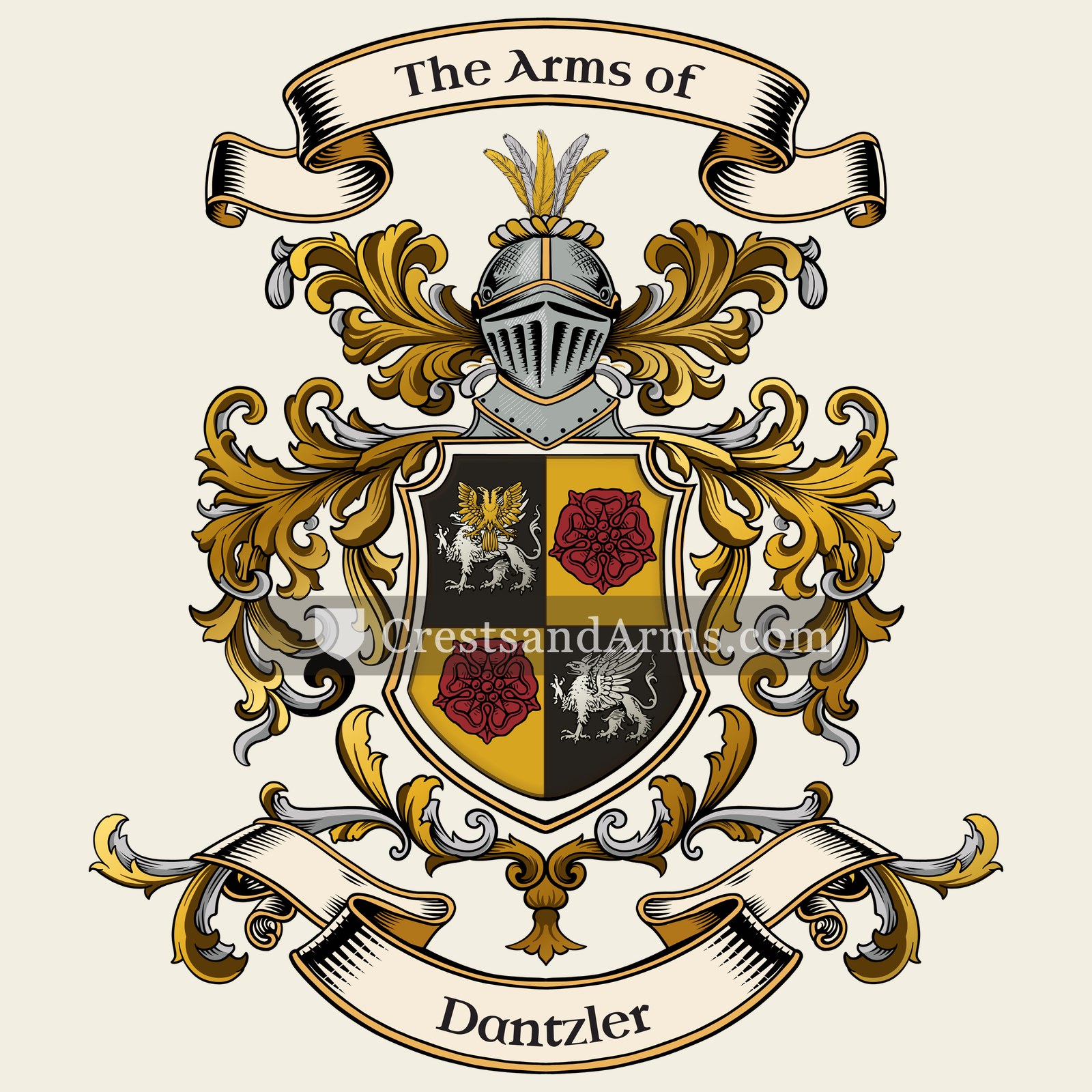 The Dantzler coat of arms, drawn from the recorded blazon