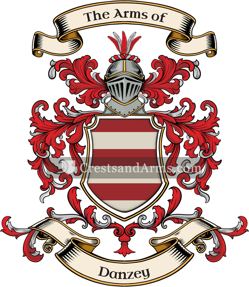 The Danzey coat of arms, drawn from the recorded blazon