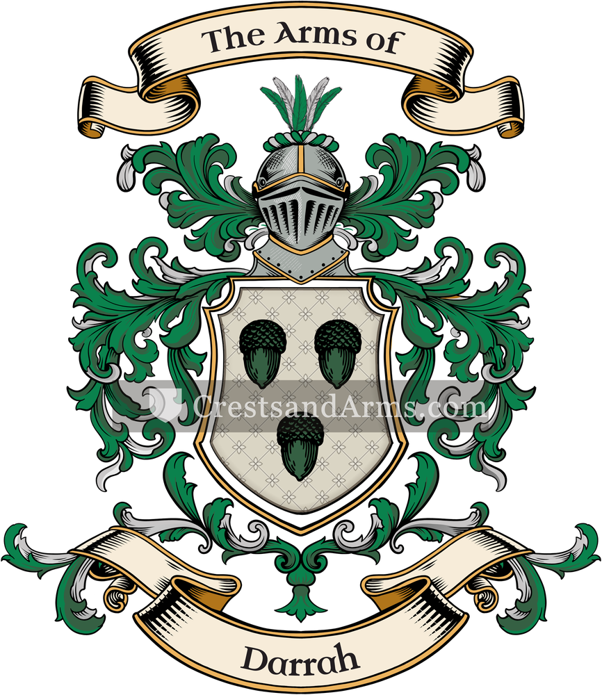 The Darrah coat of arms, drawn from the recorded blazon