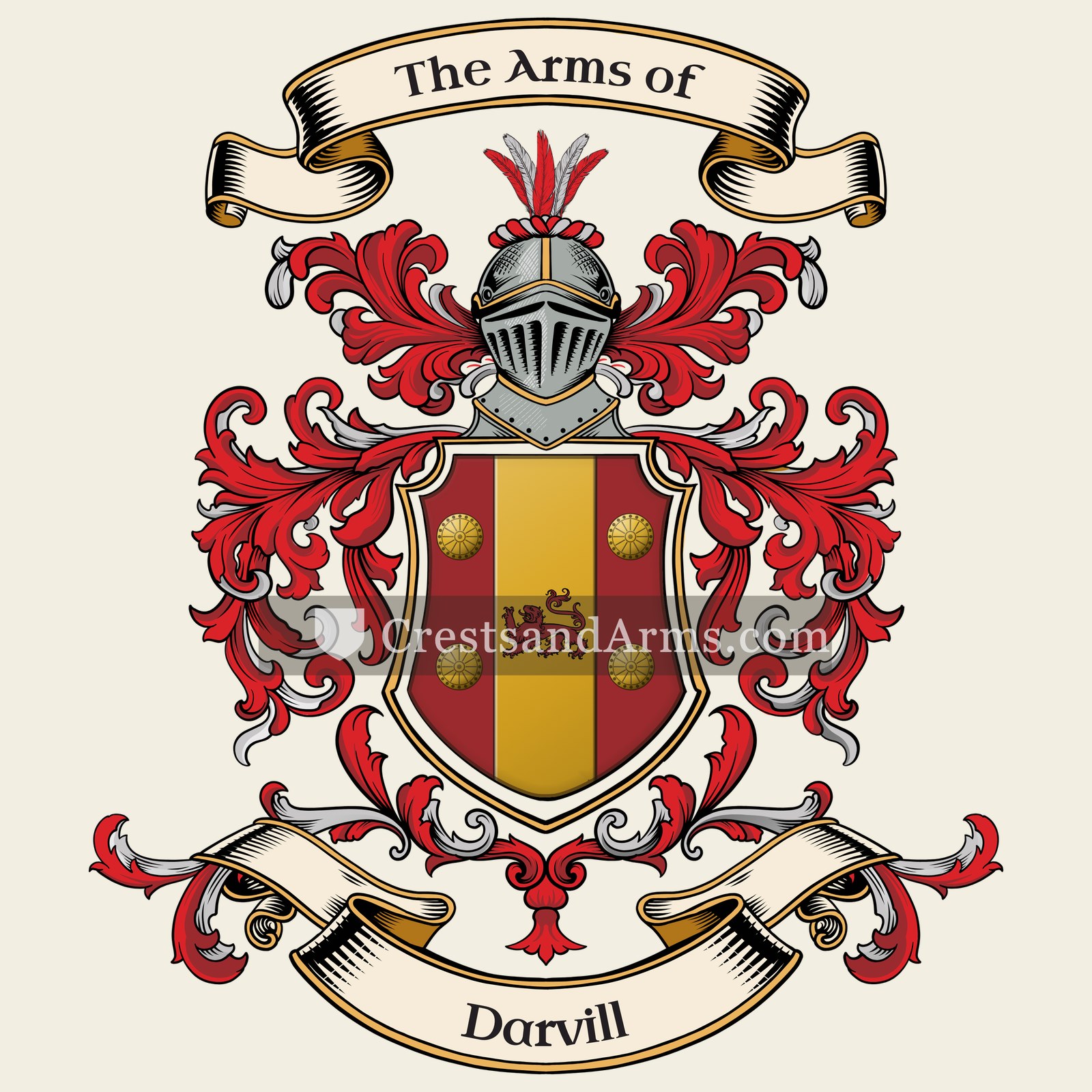 The Darvill coat of arms, drawn from the recorded blazon