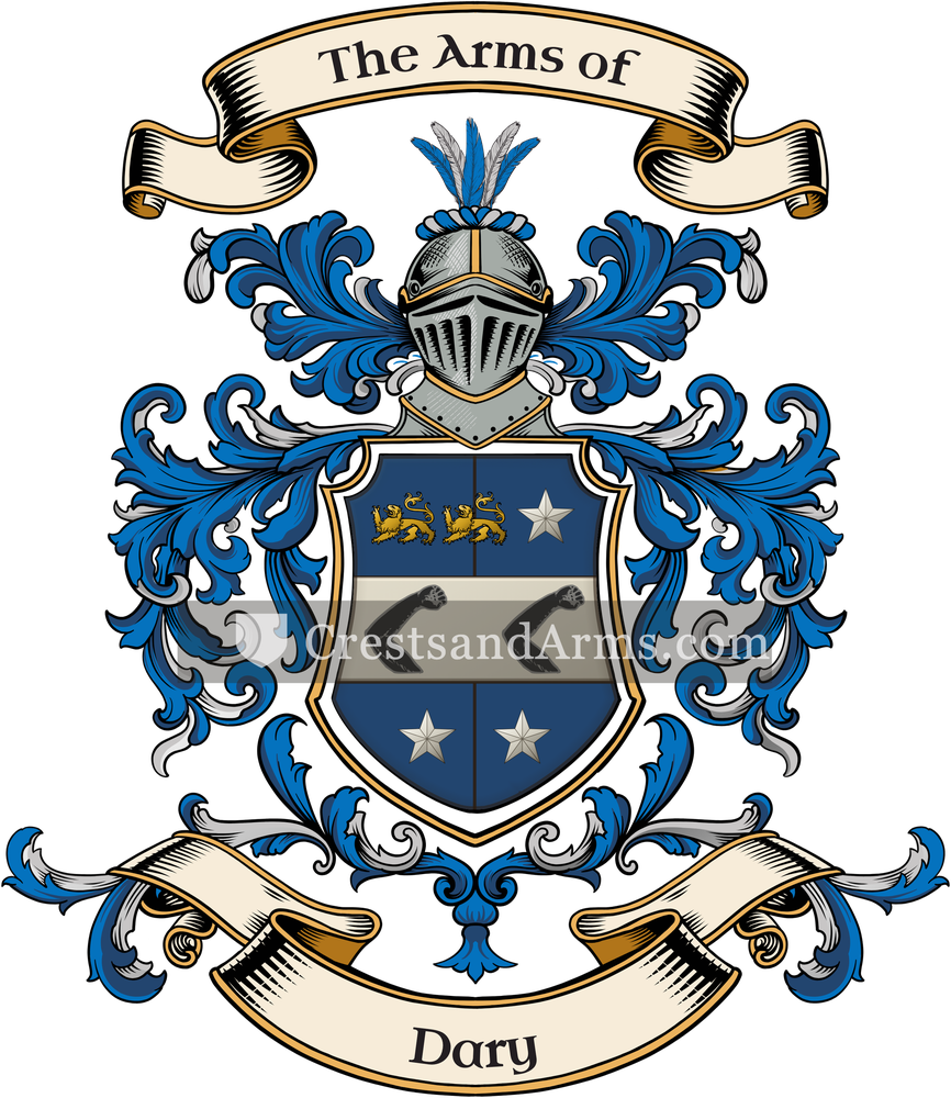 The Dary coat of arms, drawn from the recorded blazon
