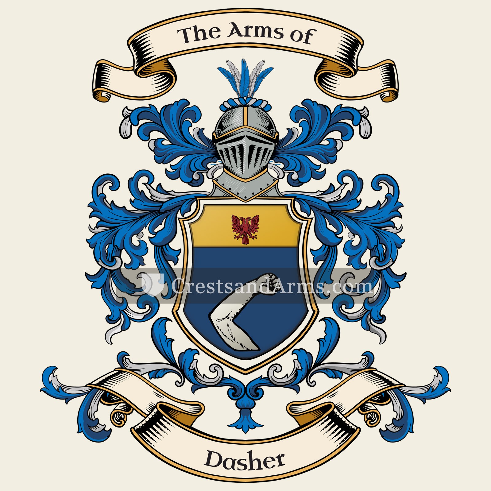 The Dasher coat of arms, drawn from the recorded blazon