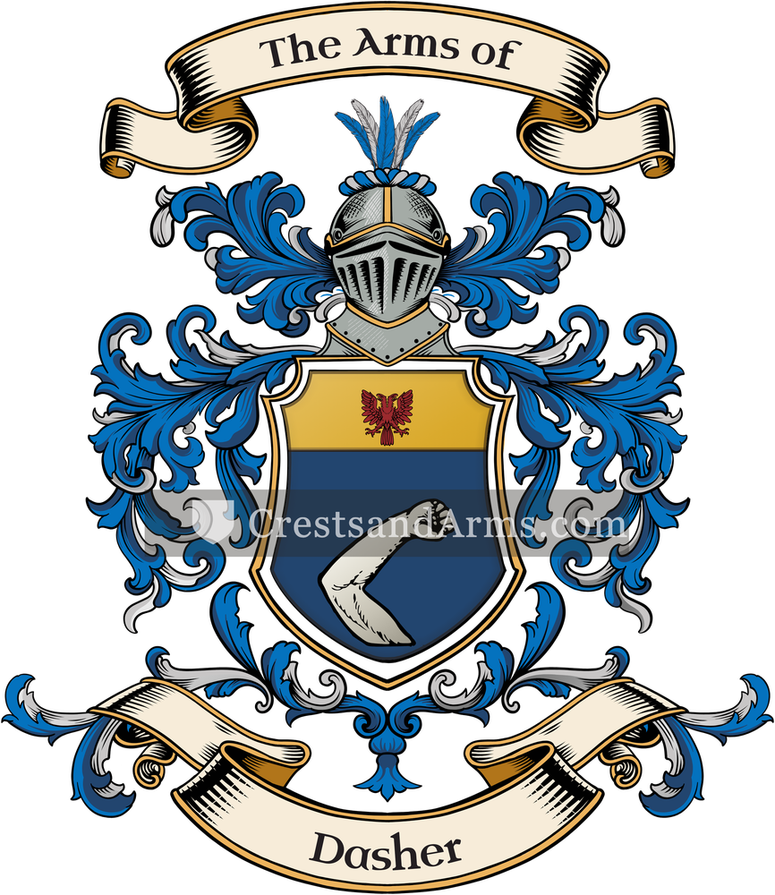 The Dasher coat of arms, drawn from the recorded blazon