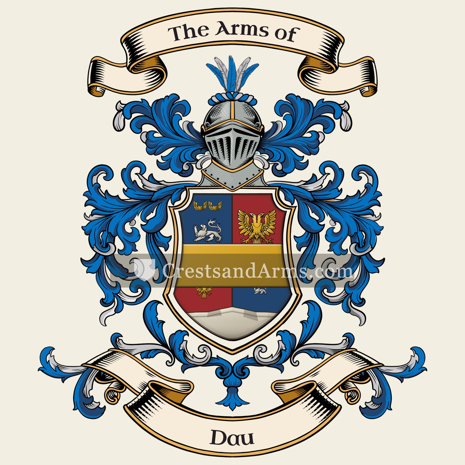 The Dau coat of arms, drawn from the recorded blazon