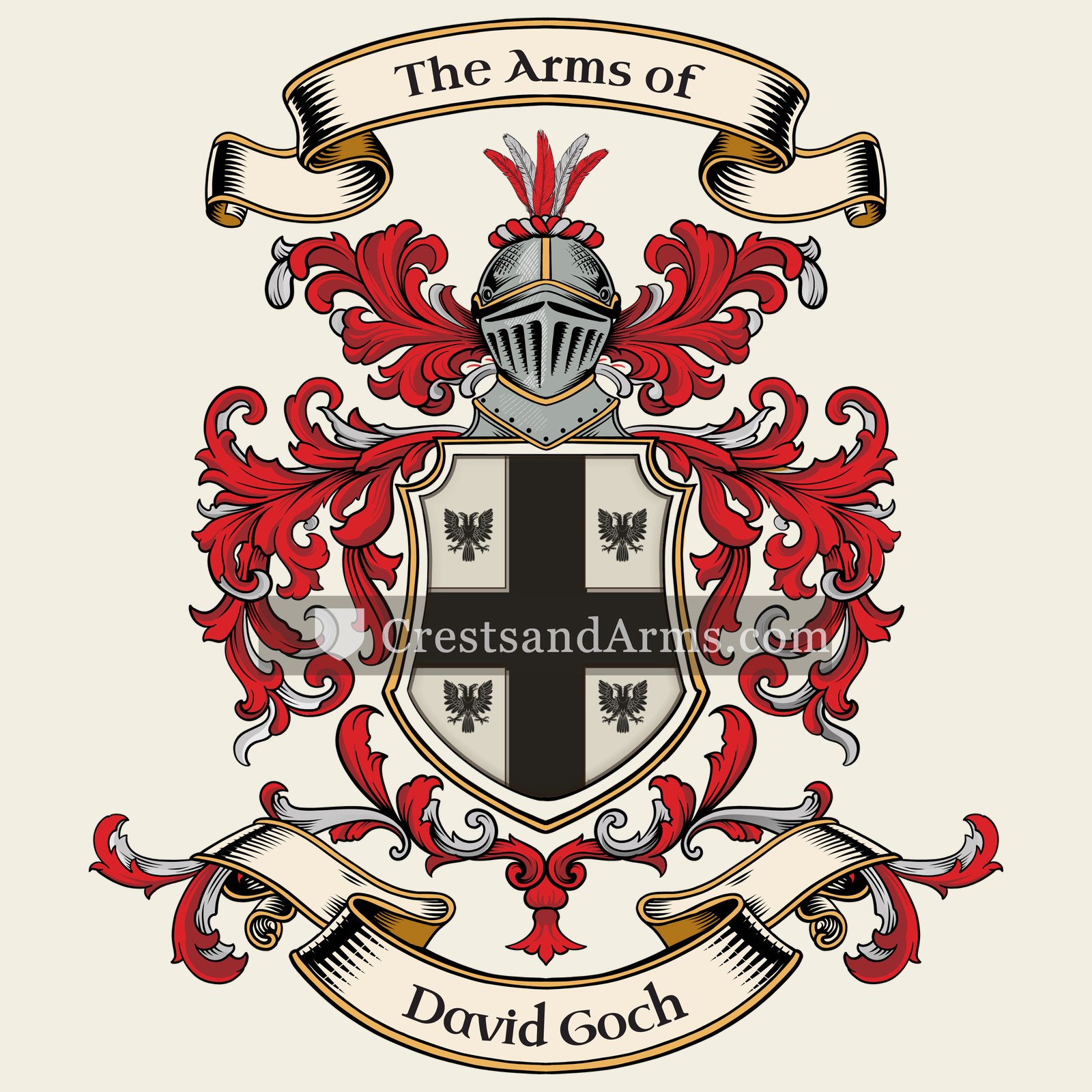 The David Goch coat of arms, drawn from the recorded blazon