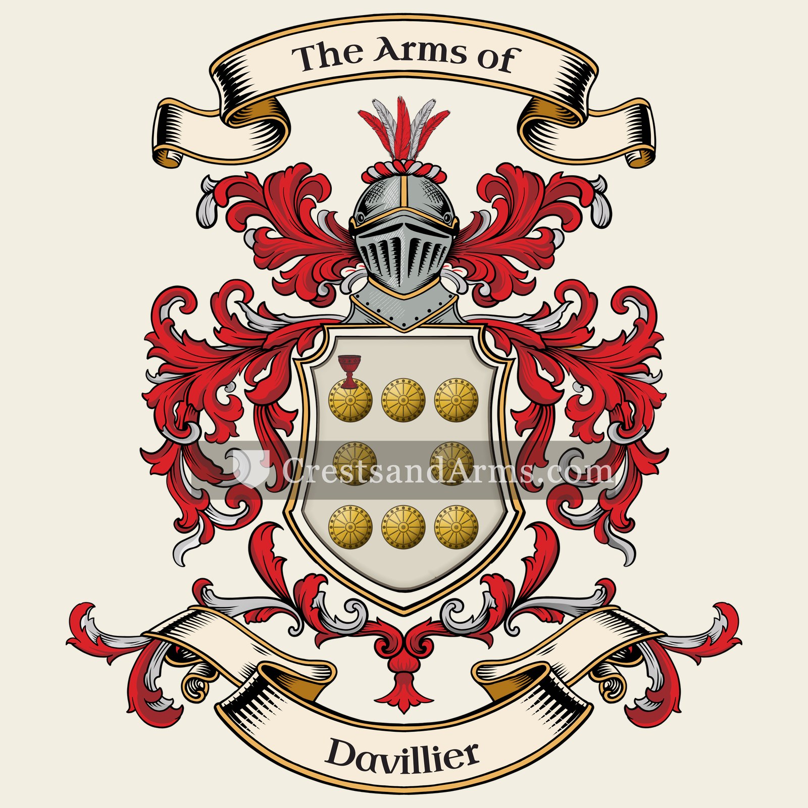 The Davillier coat of arms, drawn from the recorded blazon