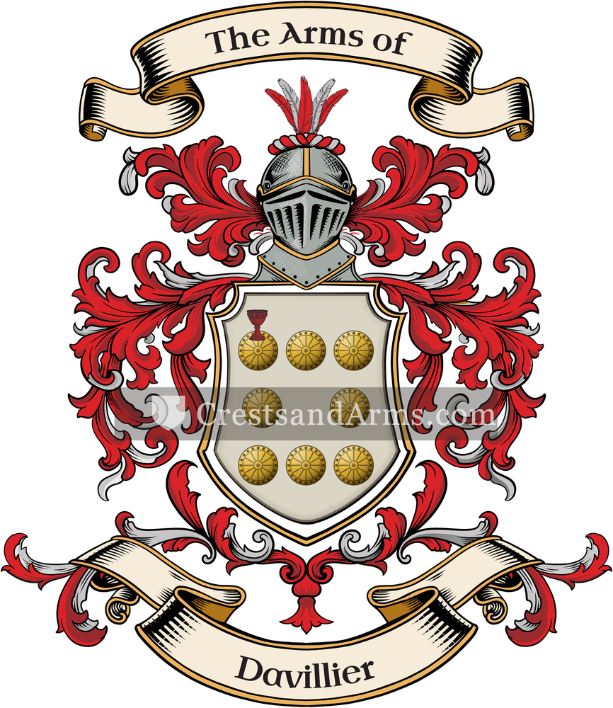 The Davillier coat of arms, drawn from the recorded blazon