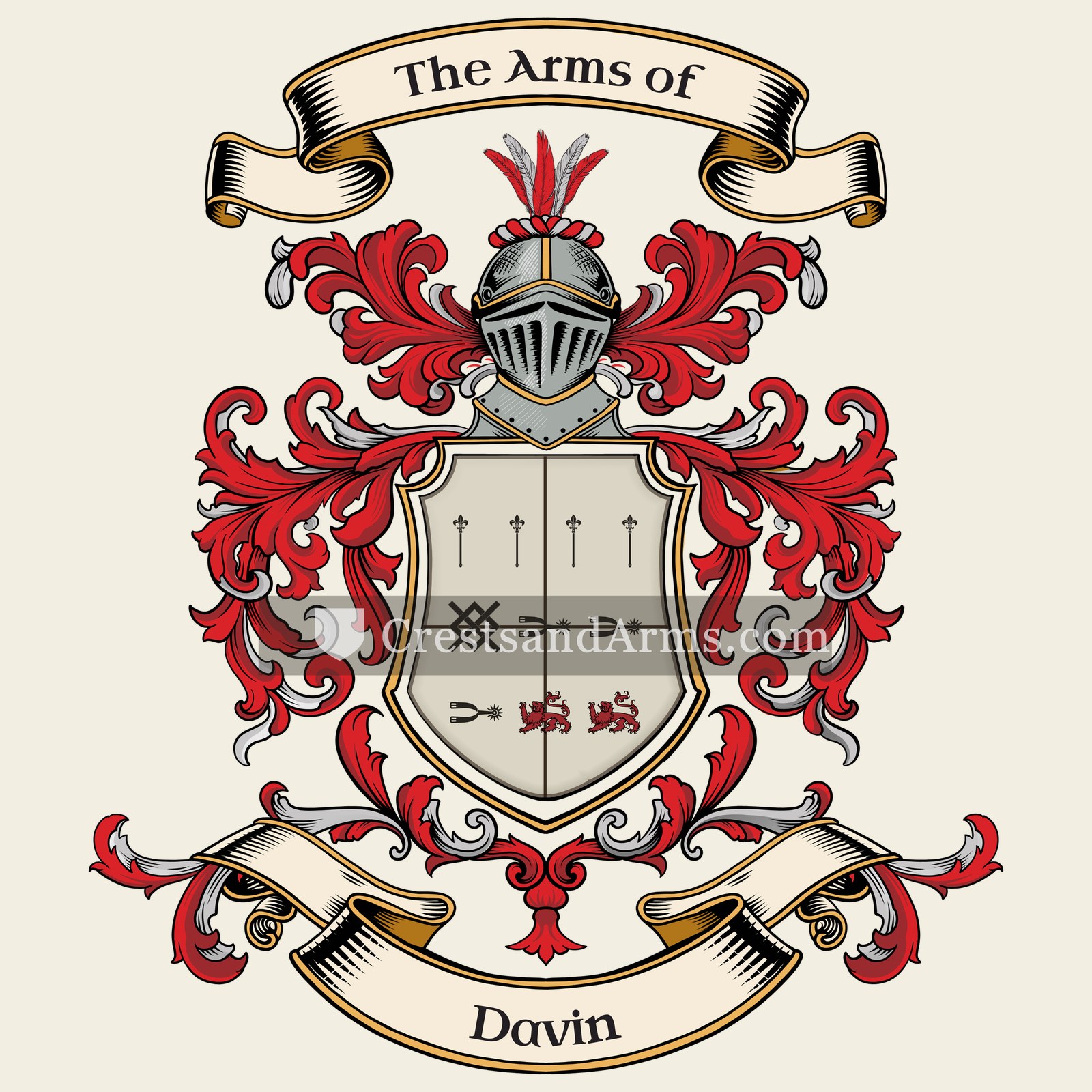 The Davin coat of arms, drawn from the recorded blazon