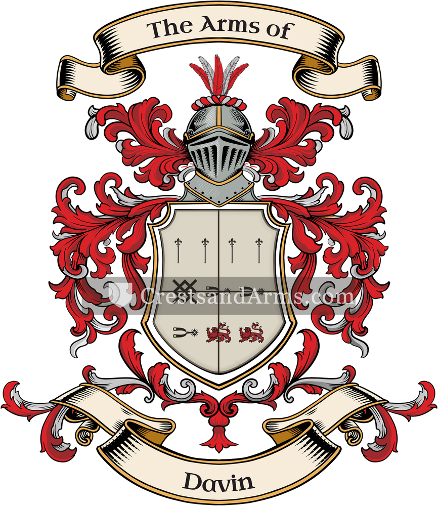The Davin coat of arms, drawn from the recorded blazon