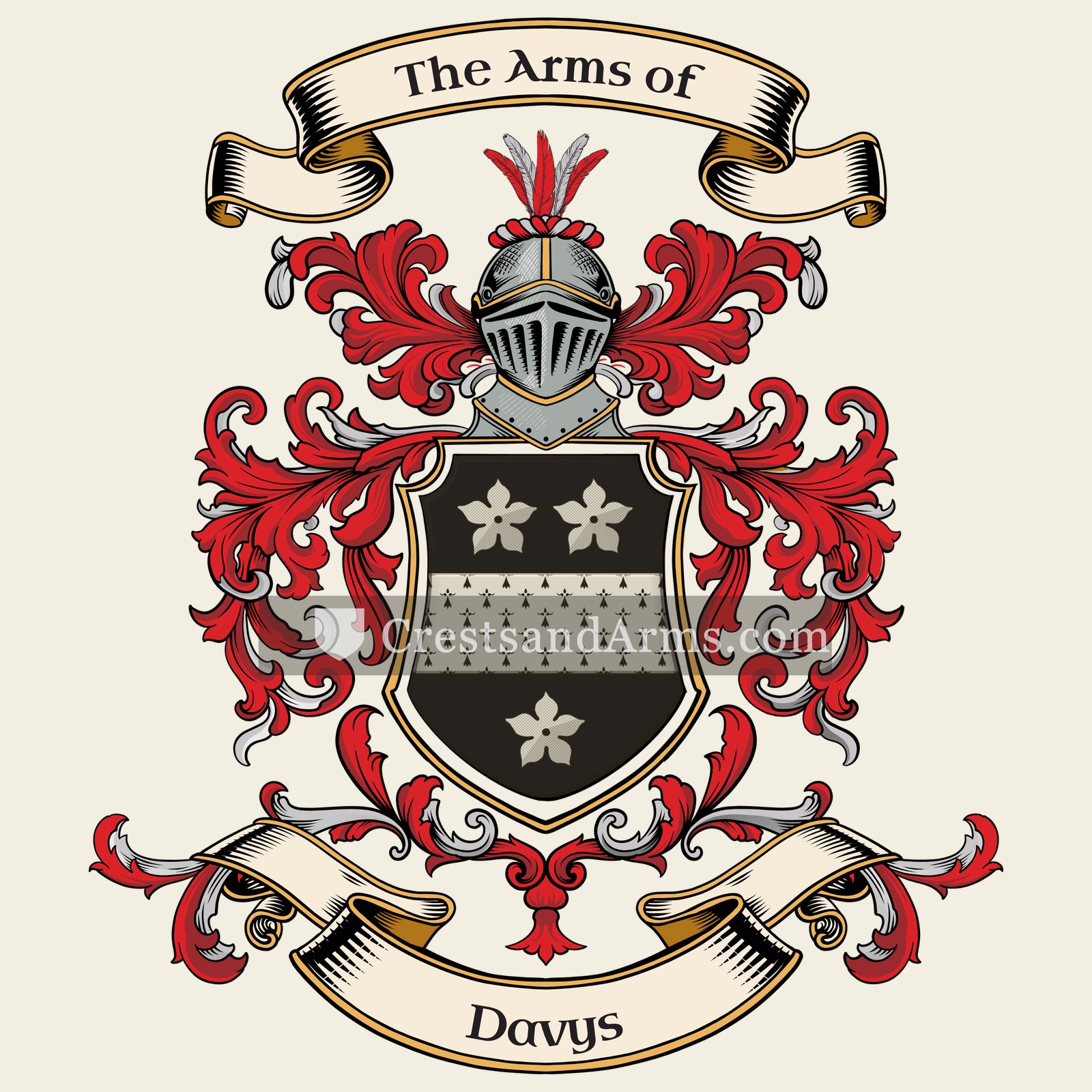 The Davys coat of arms, drawn from the recorded blazon