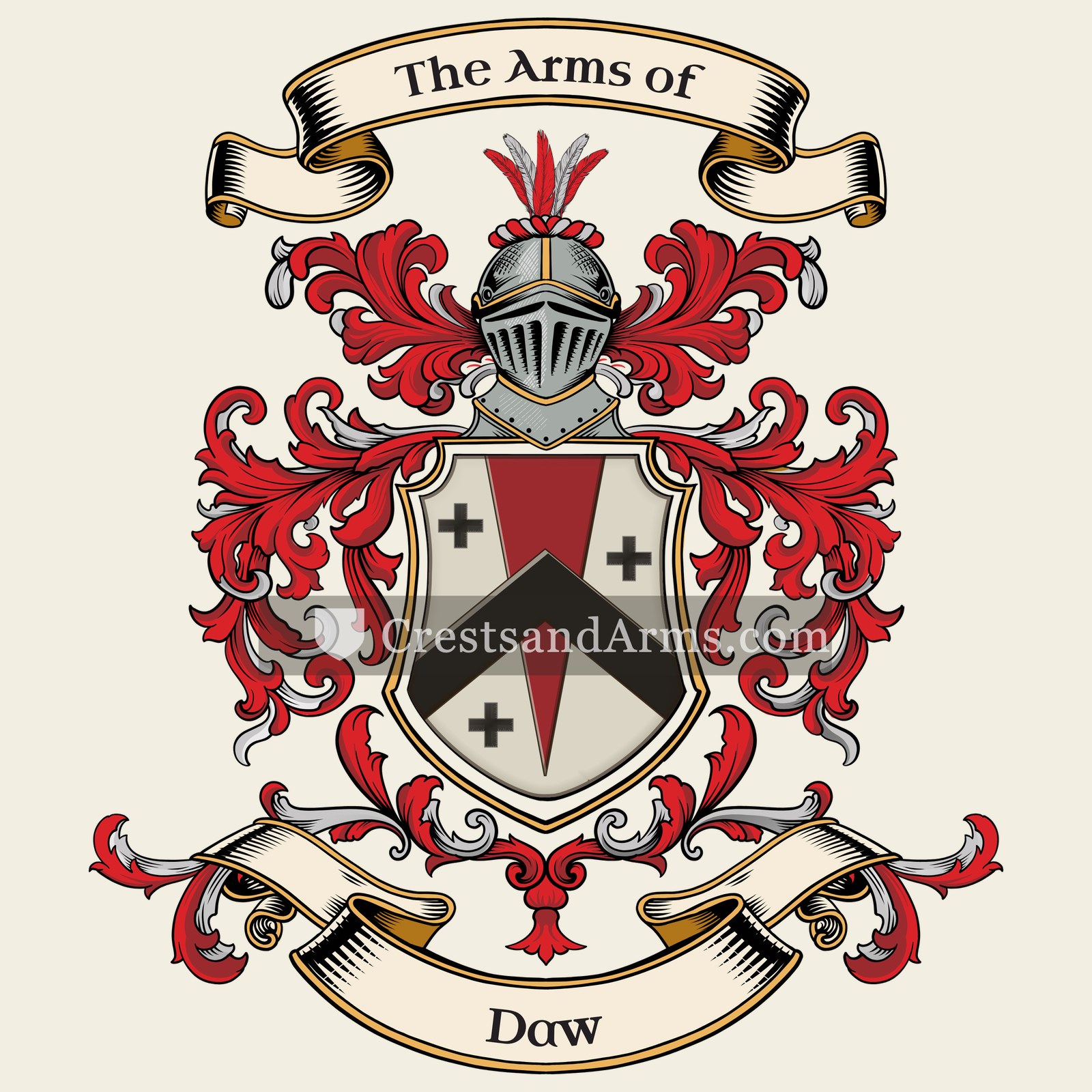 The Daw coat of arms, drawn from the recorded blazon