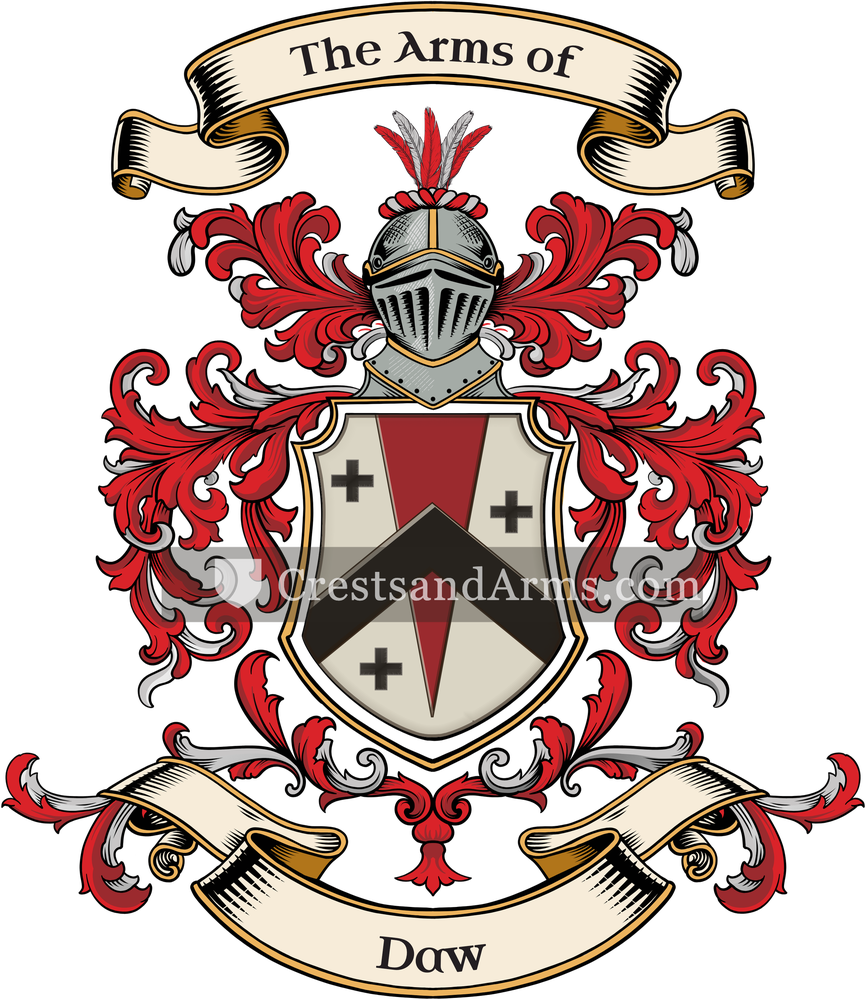 The Daw coat of arms, drawn from the recorded blazon