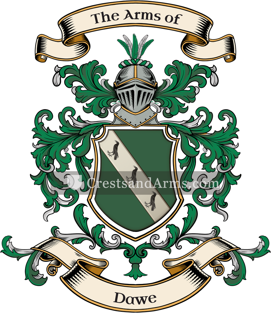 The Dawe coat of arms, drawn from the recorded blazon