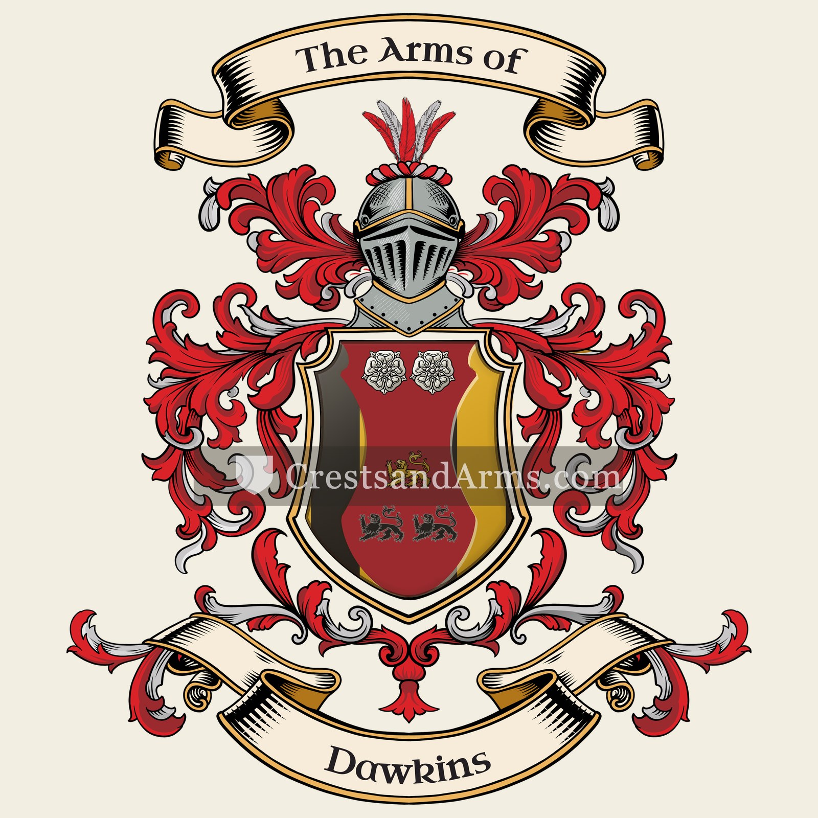 The Dawkins coat of arms, drawn from the recorded blazon