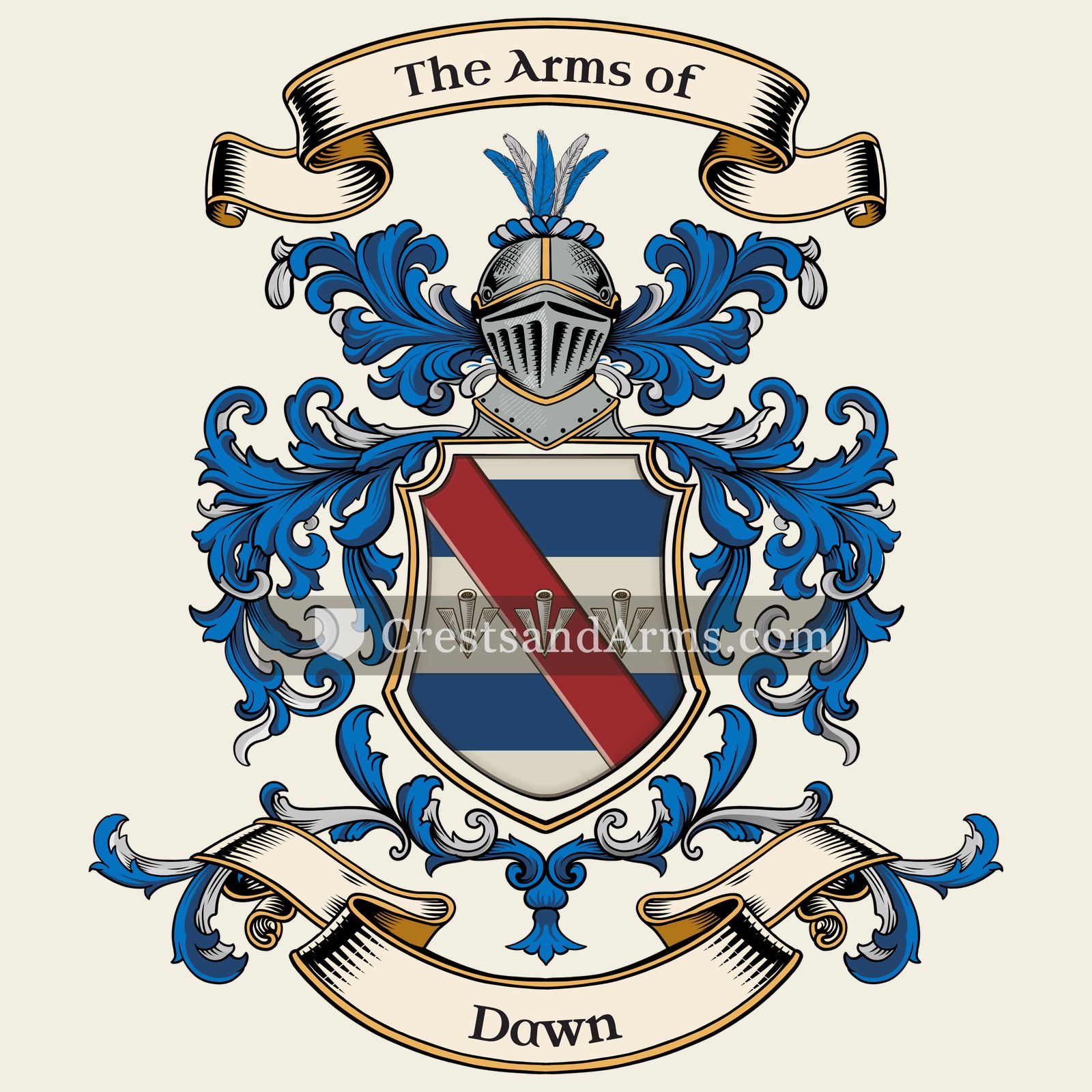 The Dawn coat of arms, drawn from the recorded blazon