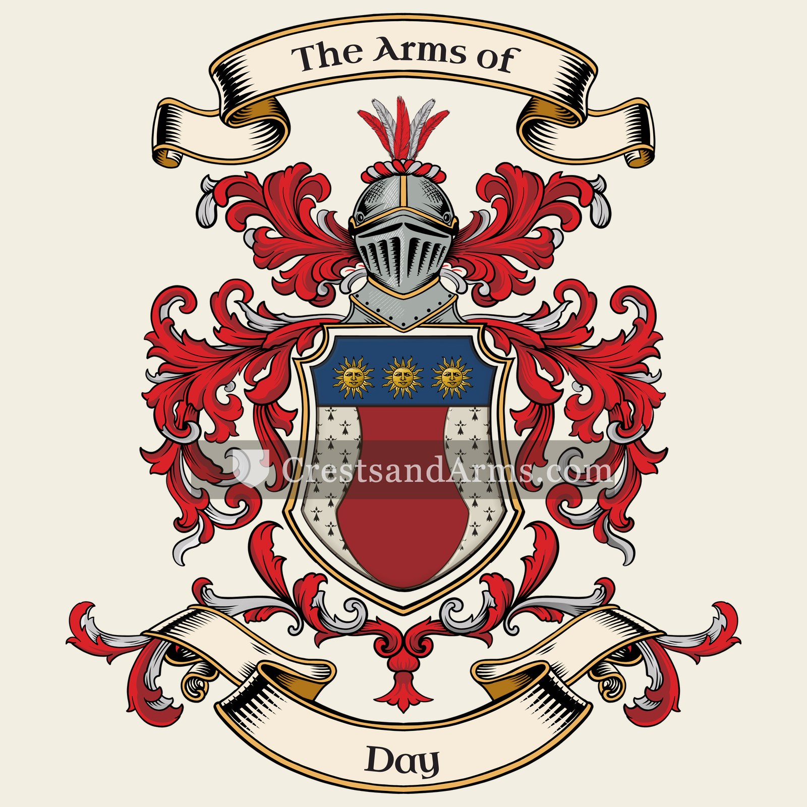 The Day coat of arms, drawn from the recorded blazon