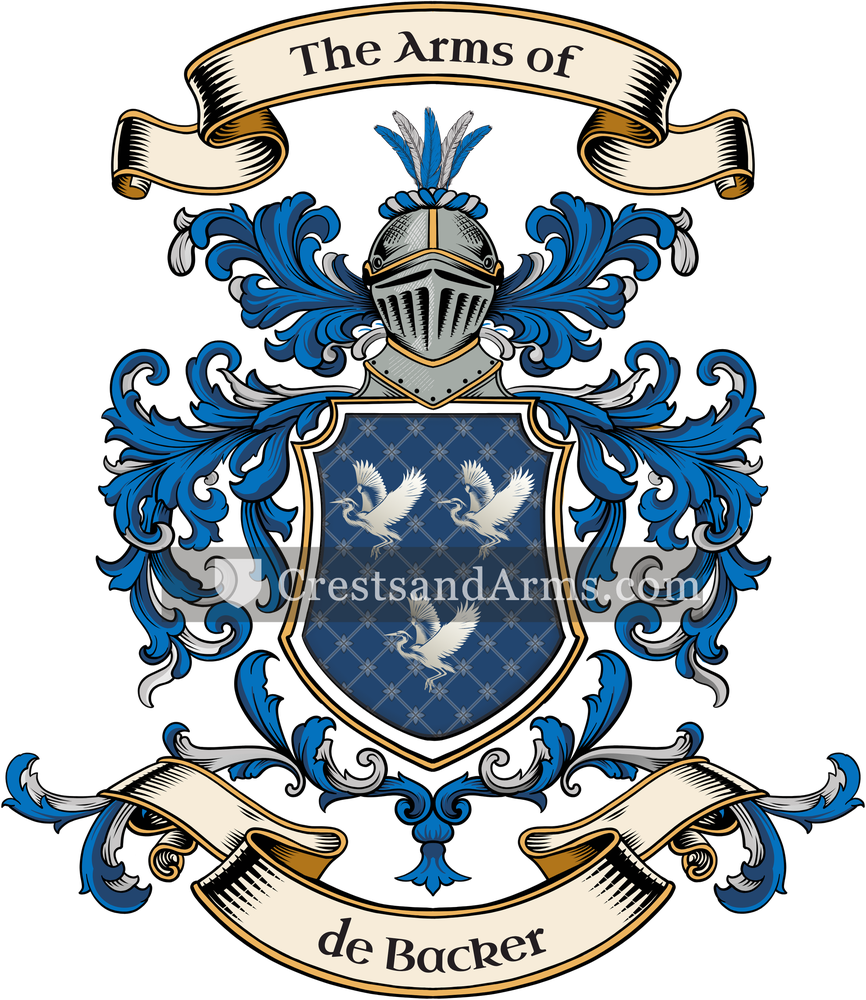 The de Backer coat of arms, drawn from the recorded blazon
