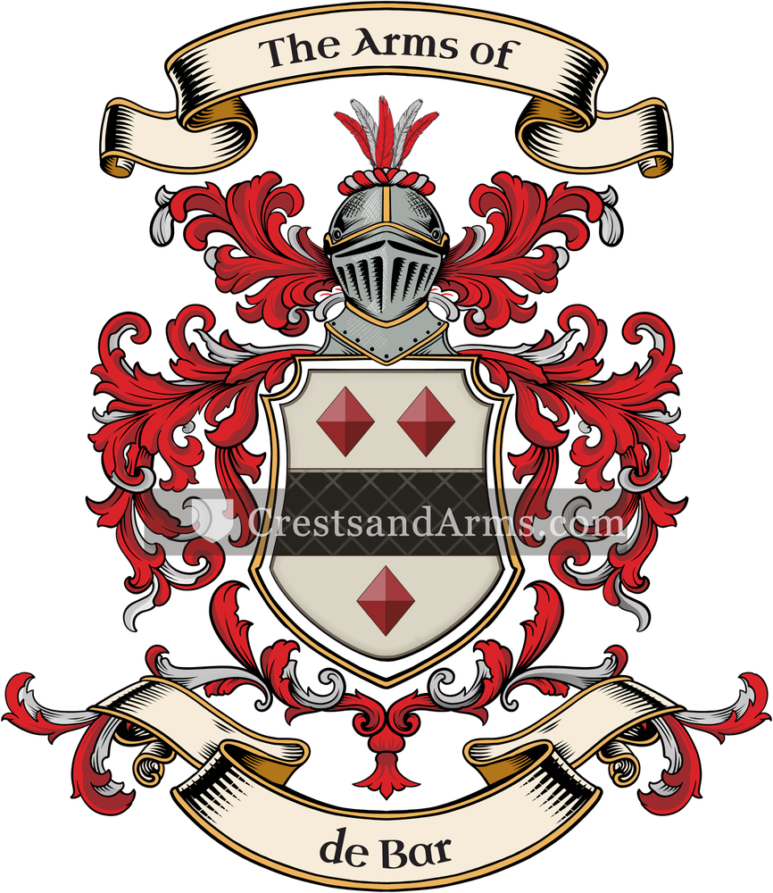 The de Bar coat of arms, drawn from the recorded blazon