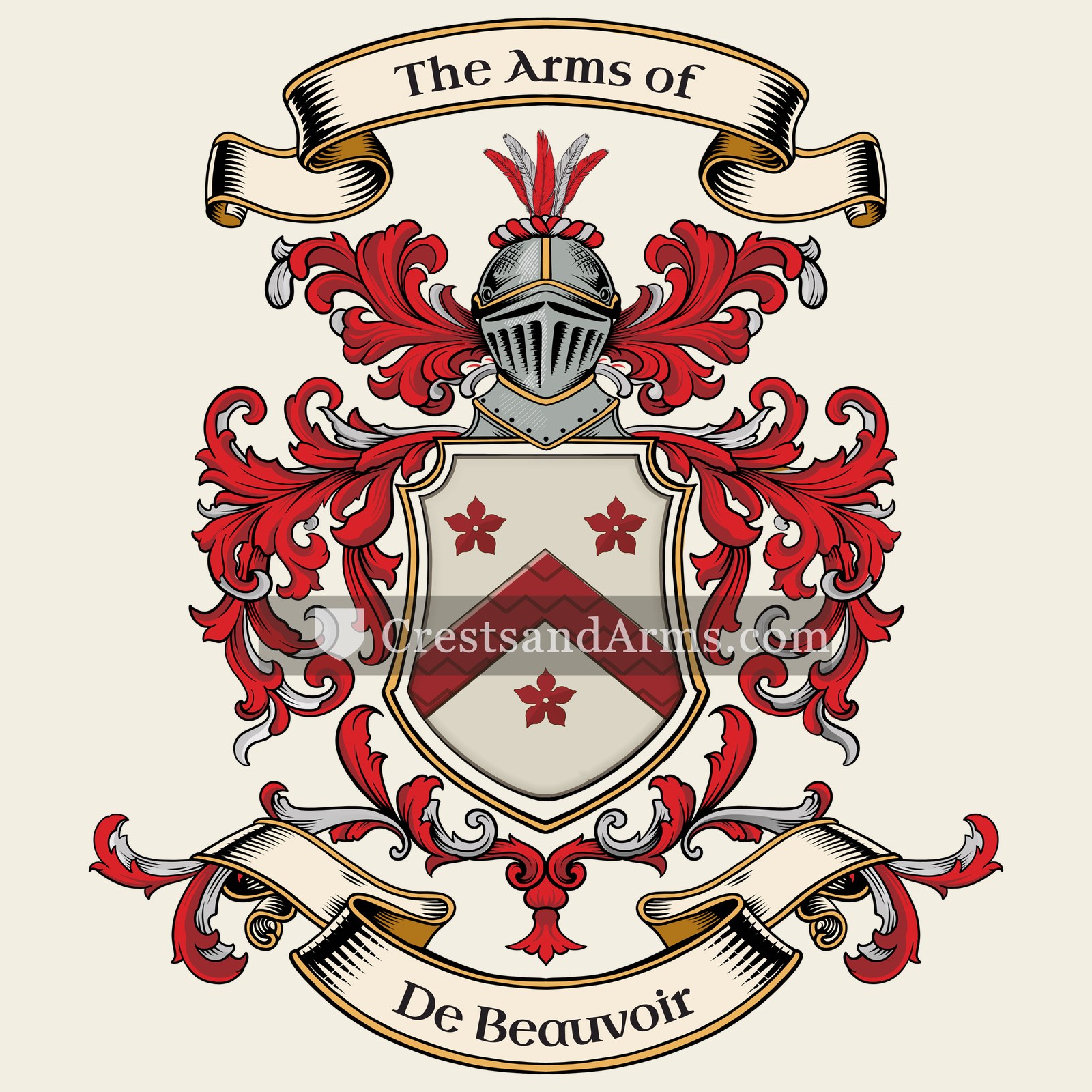 The De Beauvoir coat of arms, drawn from the recorded blazon