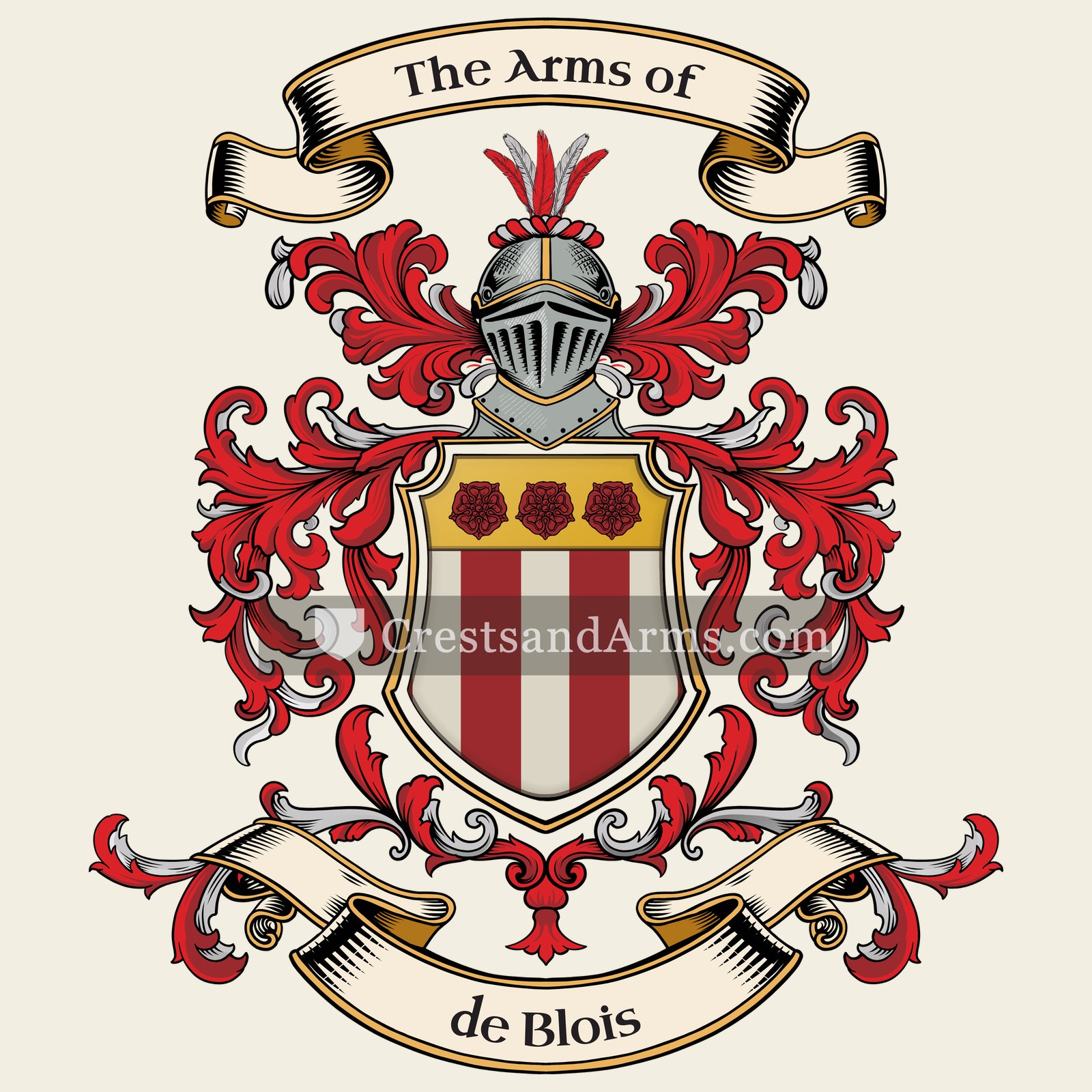 The de Blois coat of arms, drawn from the recorded blazon