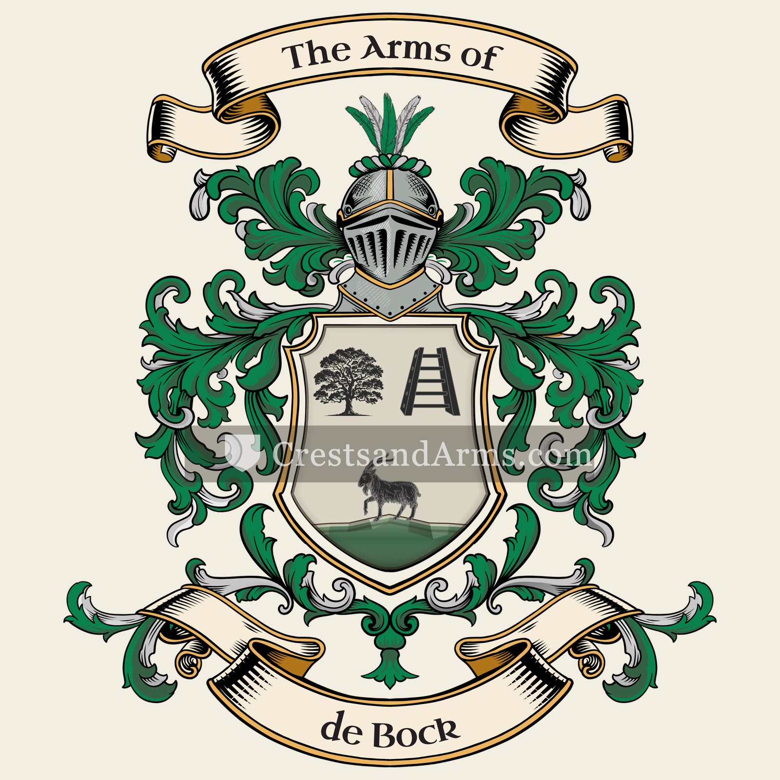 The de Bock coat of arms, drawn from the recorded blazon