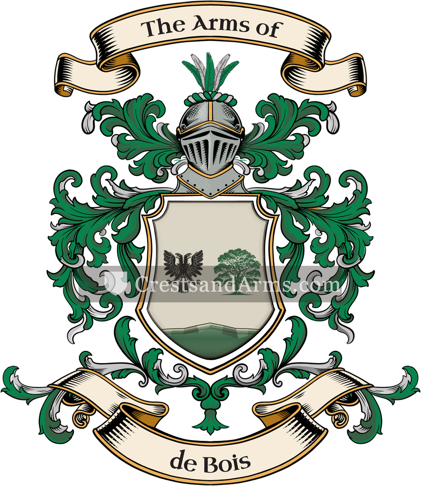 The de Bois coat of arms, drawn from the recorded blazon