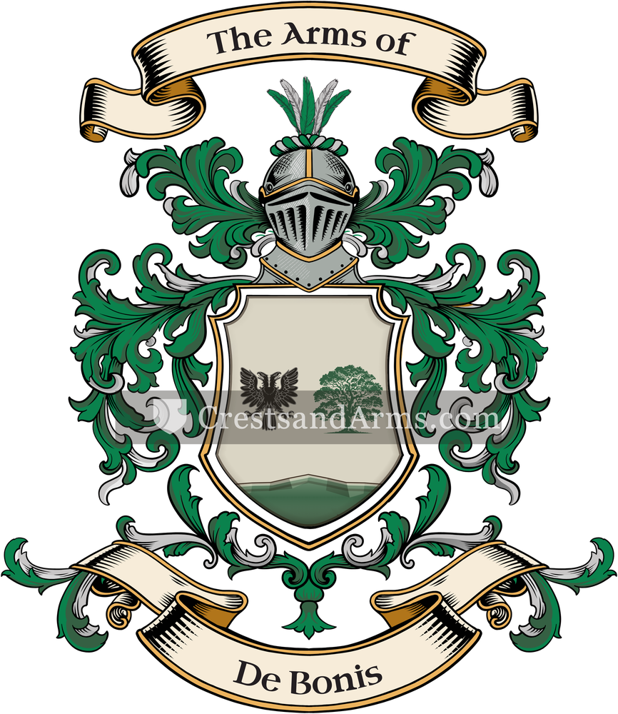 The De Bonis coat of arms, drawn from the recorded blazon