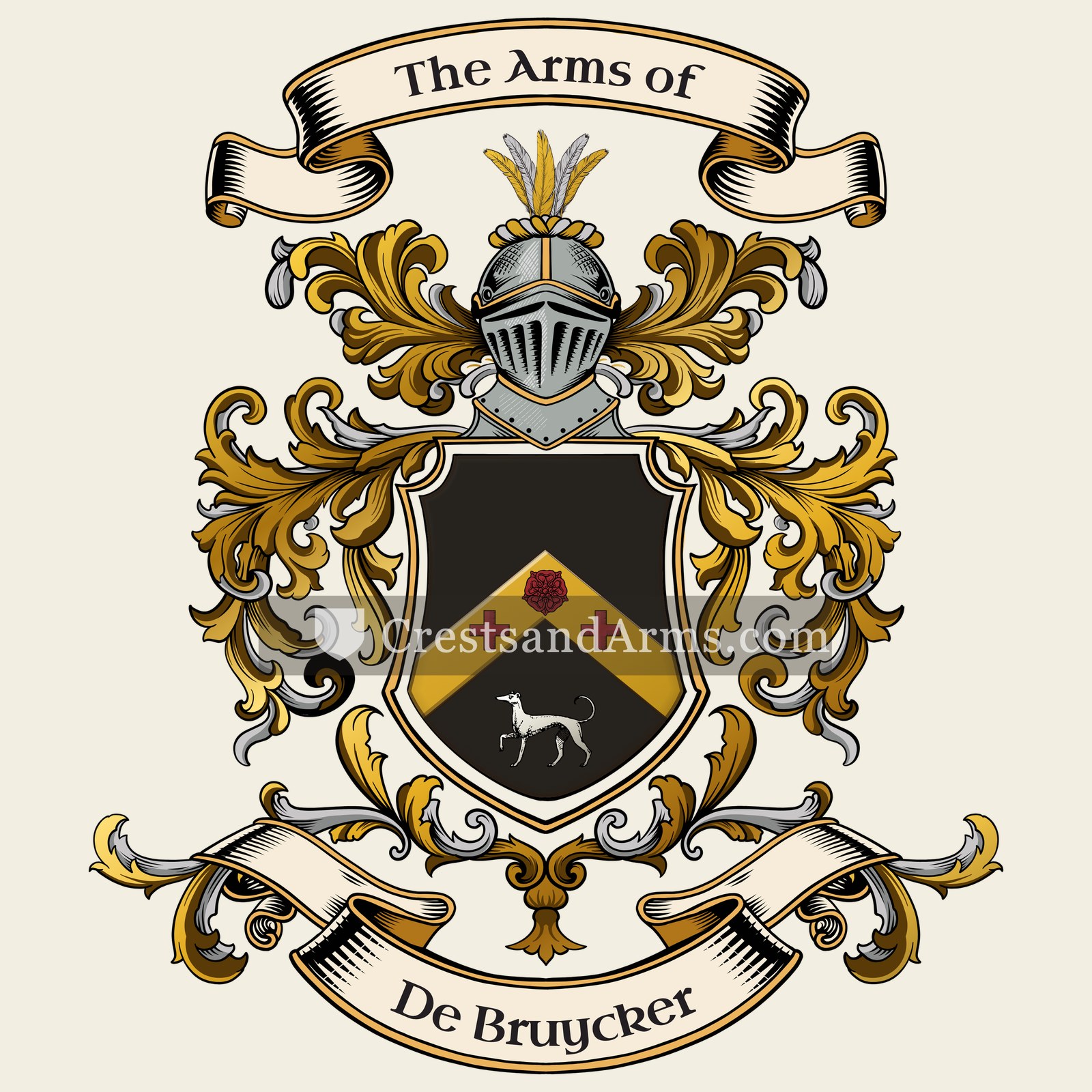 The De Bruycker coat of arms, drawn from the recorded blazon