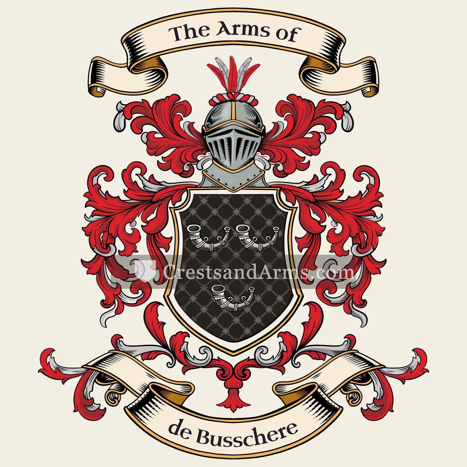 The de Busschere coat of arms, drawn from the recorded blazon