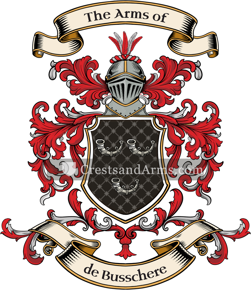 The de Busschere coat of arms, drawn from the recorded blazon