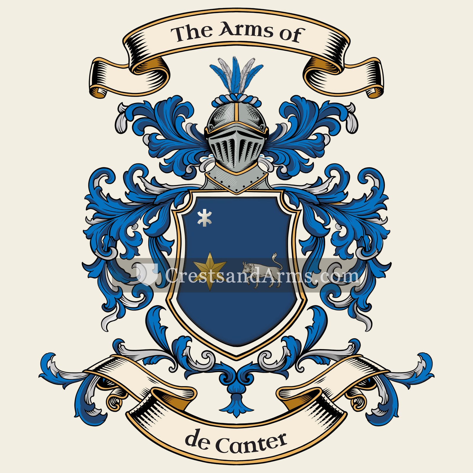 The de Canter coat of arms, drawn from the recorded blazon
