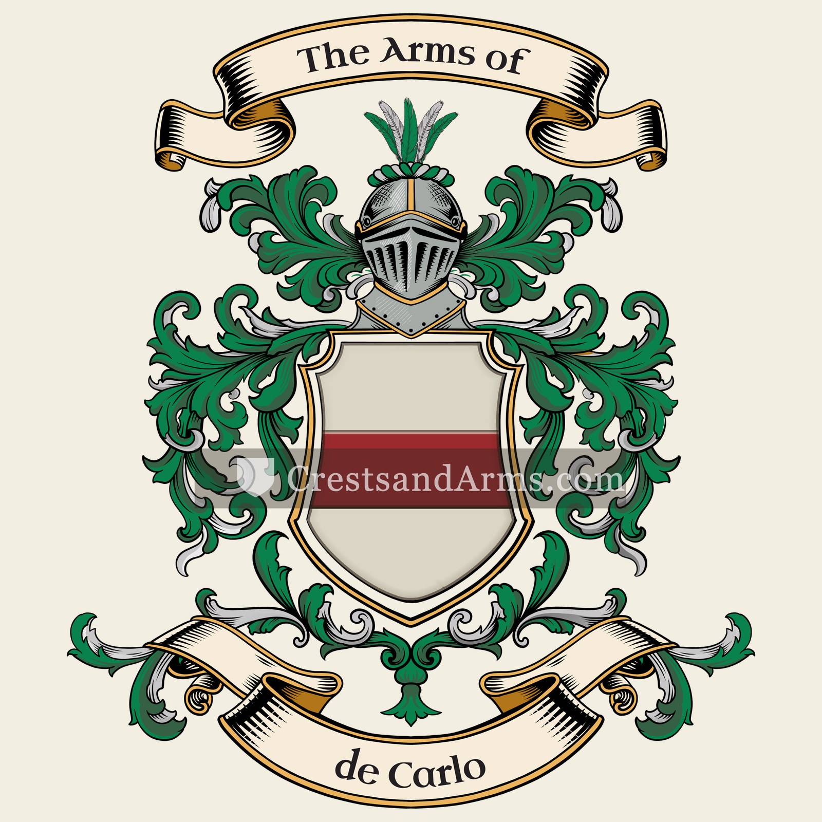 The de Carlo coat of arms, drawn from the recorded blazon