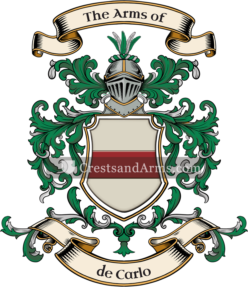 The de Carlo coat of arms, drawn from the recorded blazon