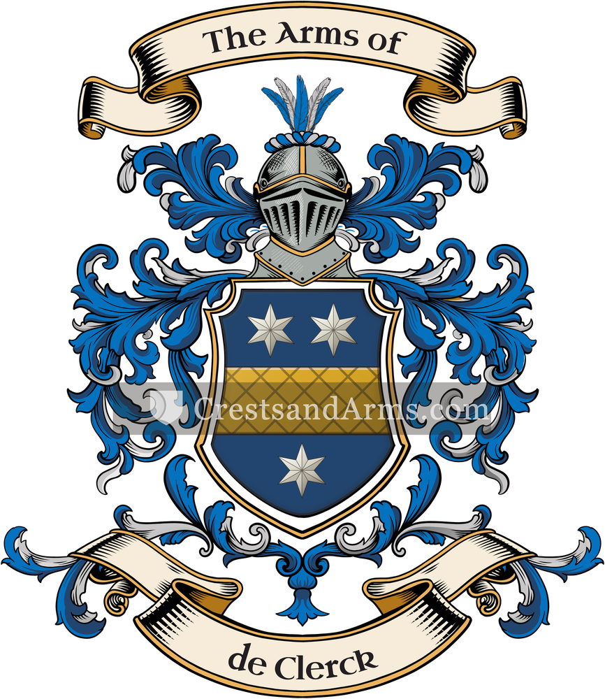 The de Clerck coat of arms, drawn from the recorded blazon