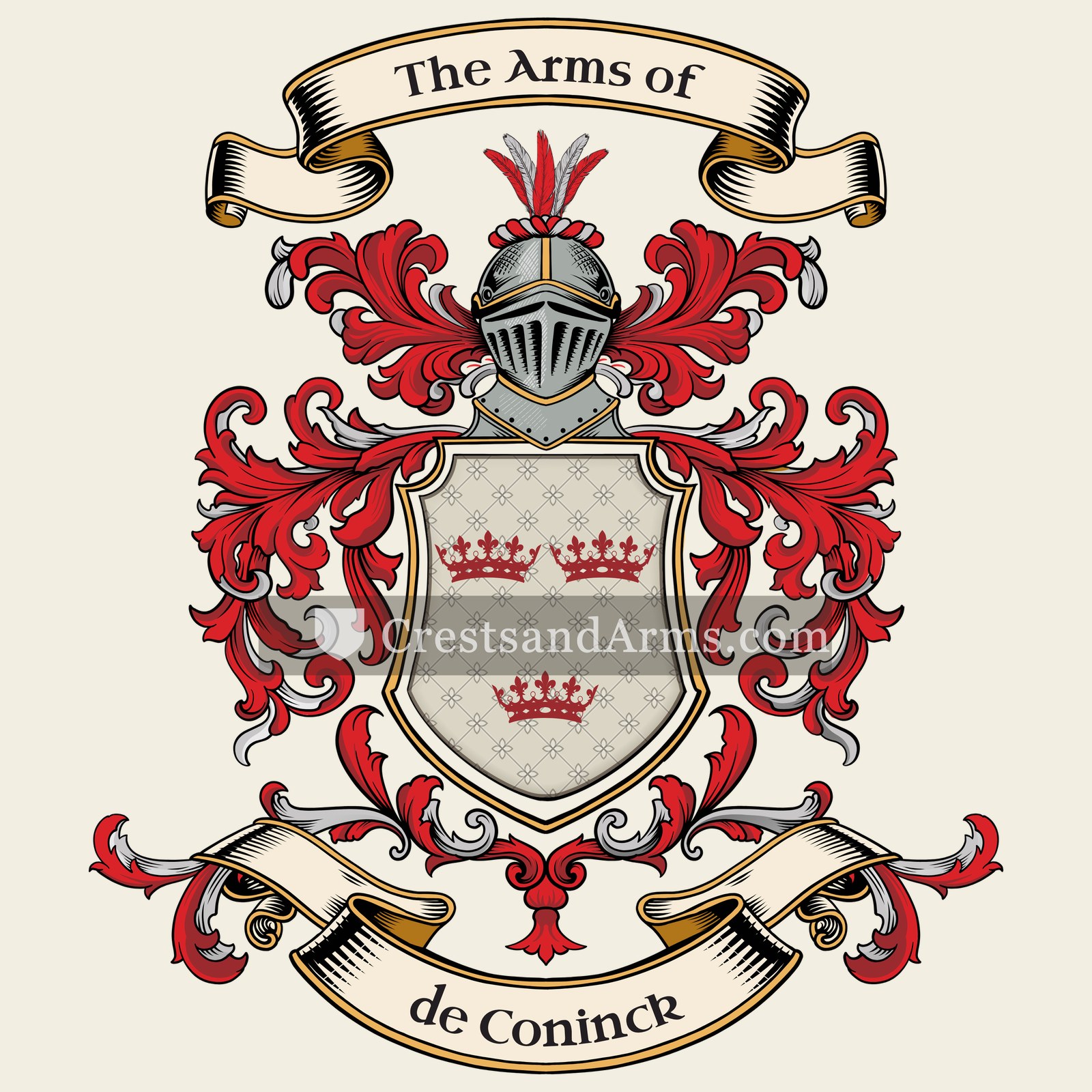 The de Coninck coat of arms, drawn from the recorded blazon