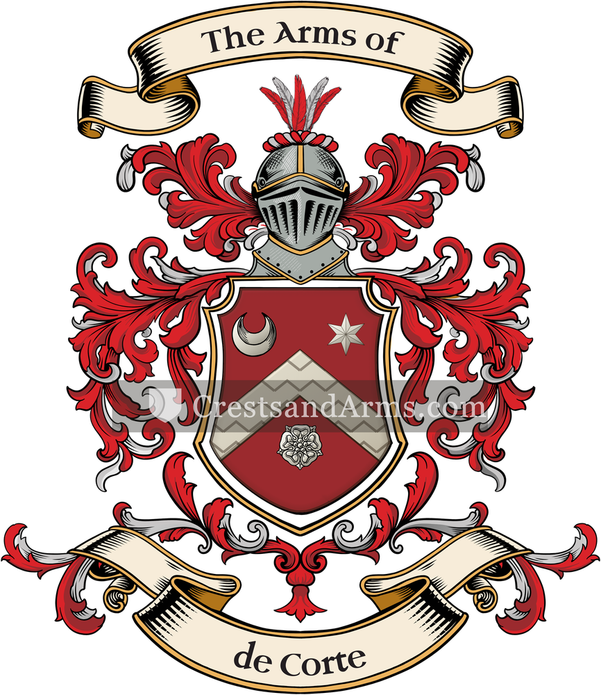 The de Corte coat of arms, drawn from the recorded blazon