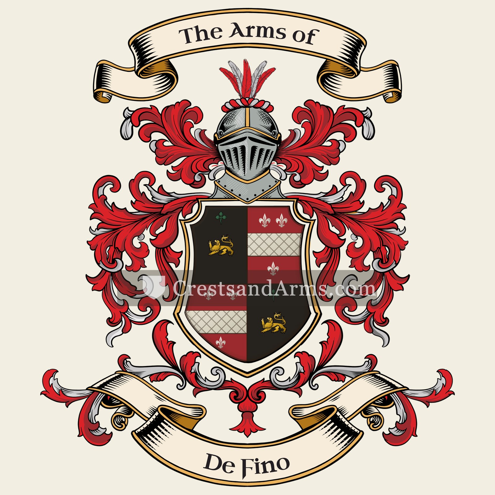 The De Fino coat of arms, drawn from the recorded blazon