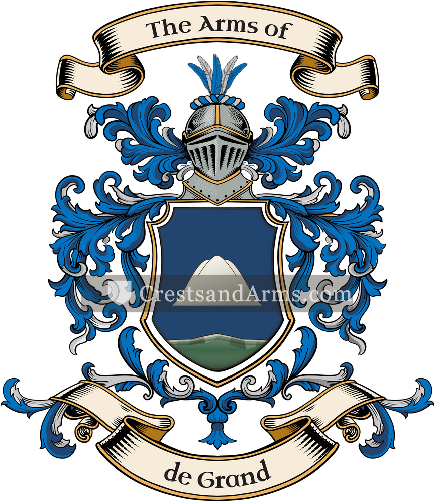 The de Grand coat of arms, drawn from the recorded blazon